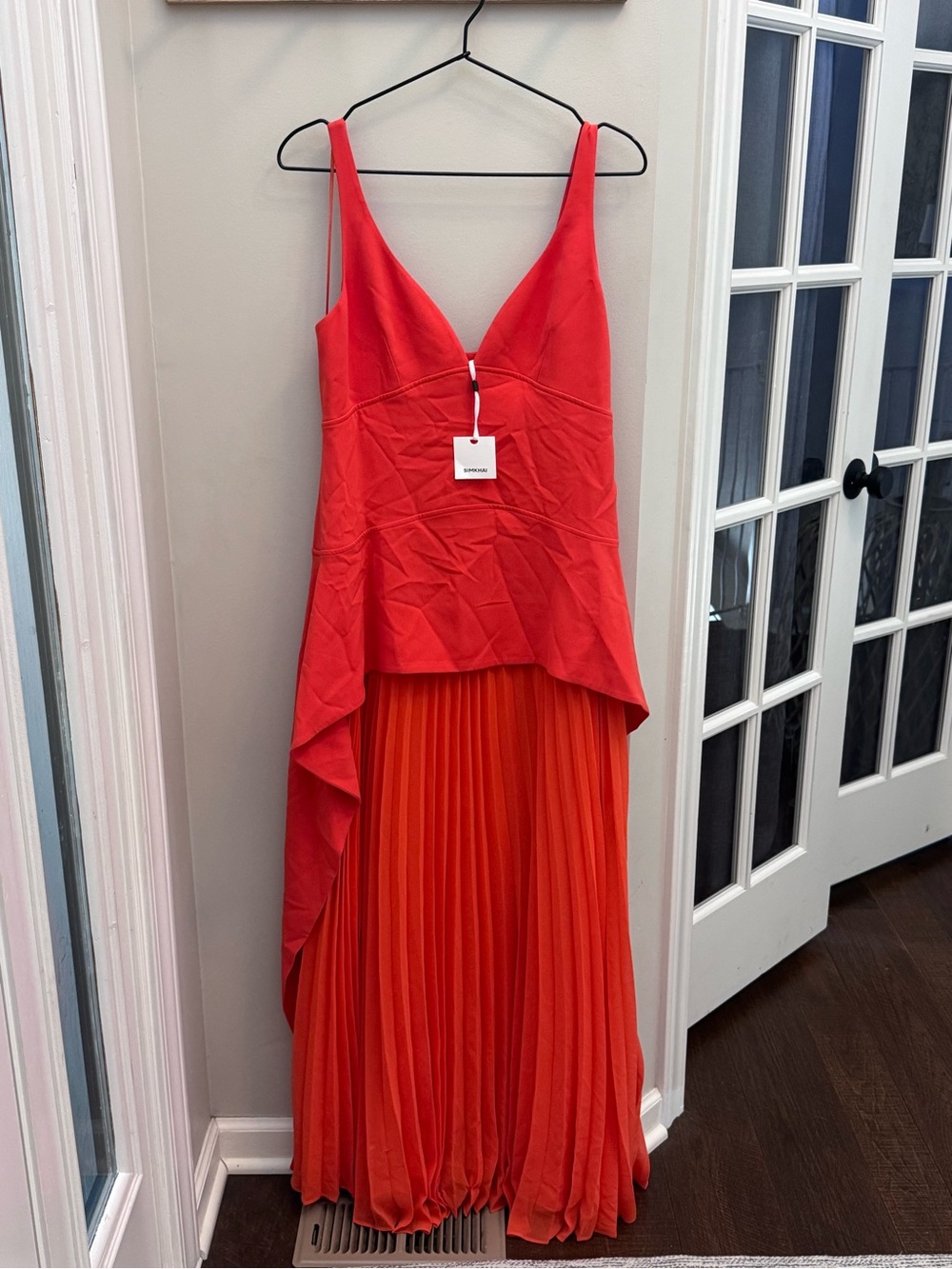Jonathan Simkhai Sequoia SL Vneck Midi Dress in Flame - Picture 4 of 16